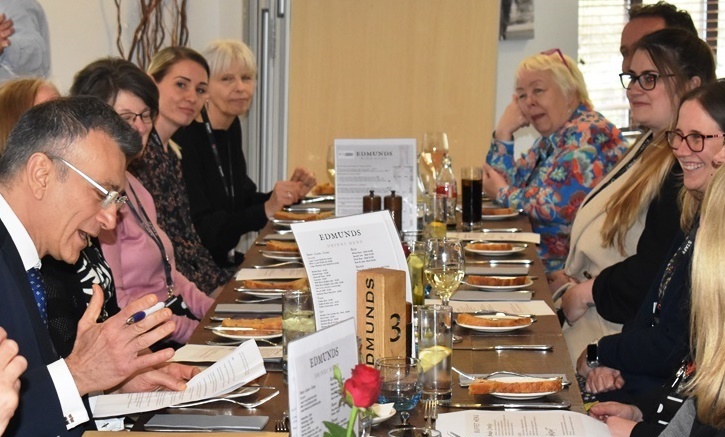 3Dr Nikos Savvas left praises staff for their efforts during a long service dinner for Eastern Education Group staff held at Edmunds Restaurant